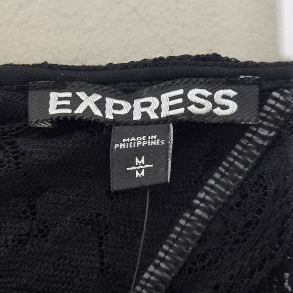 Express Dress  Stretch Round Neck Long Sleeve Cutout Back Floral Lace Vampire - Picture 5 of 8